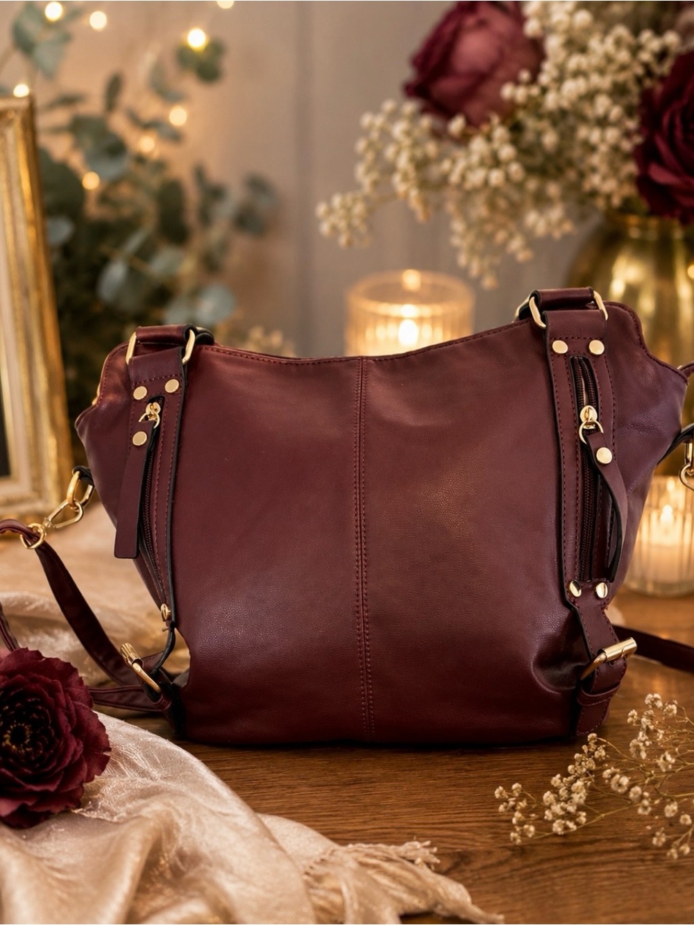 Classic Burgundy Leather Shoulder Bag